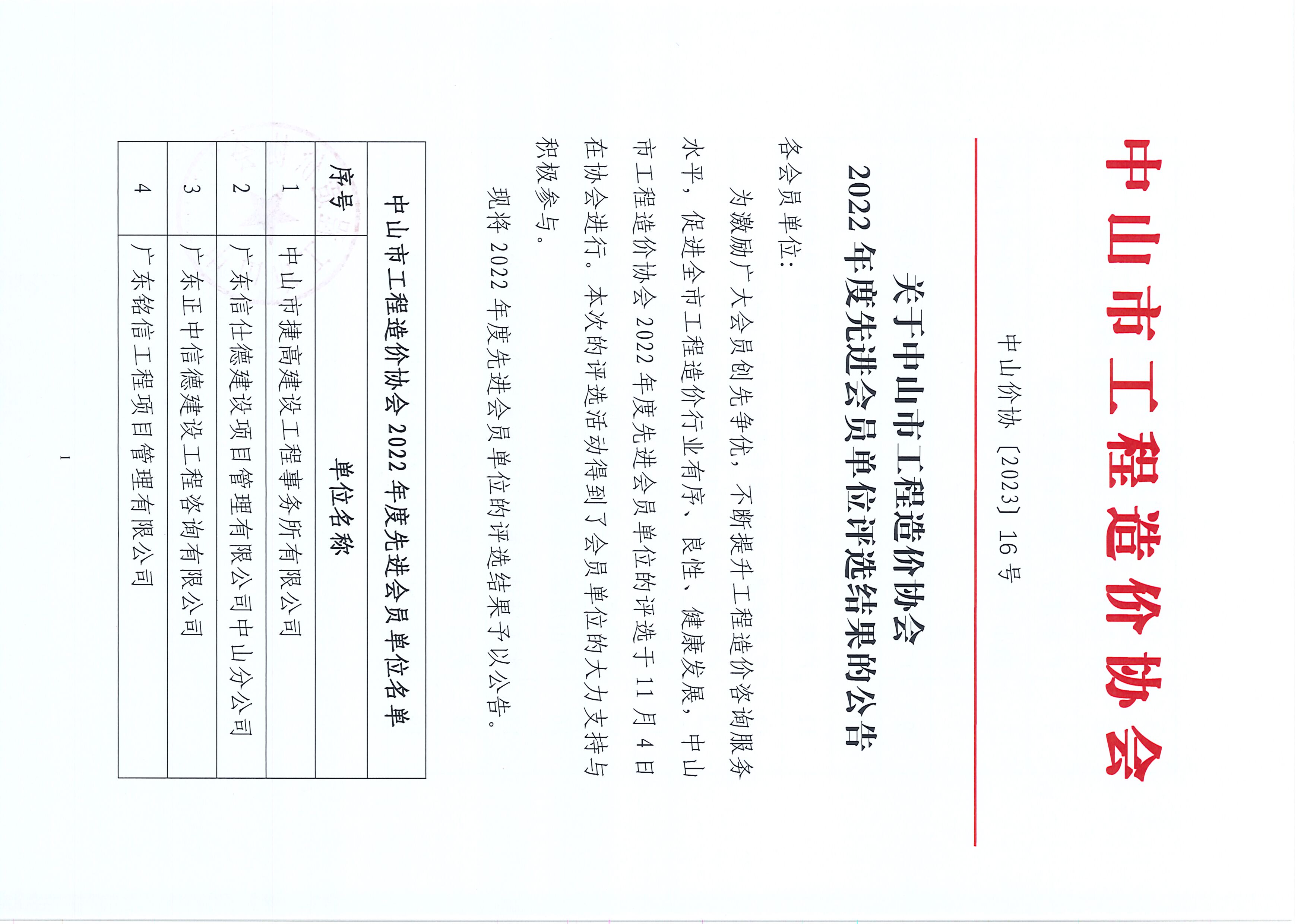 中山价协【2023】16号-关于中山市工程造价协会2022年度先进会员单位评选结果的公告_页面_1.jpg